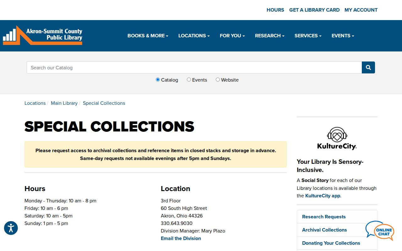 Akron-Summit County Public Library Special Collections page