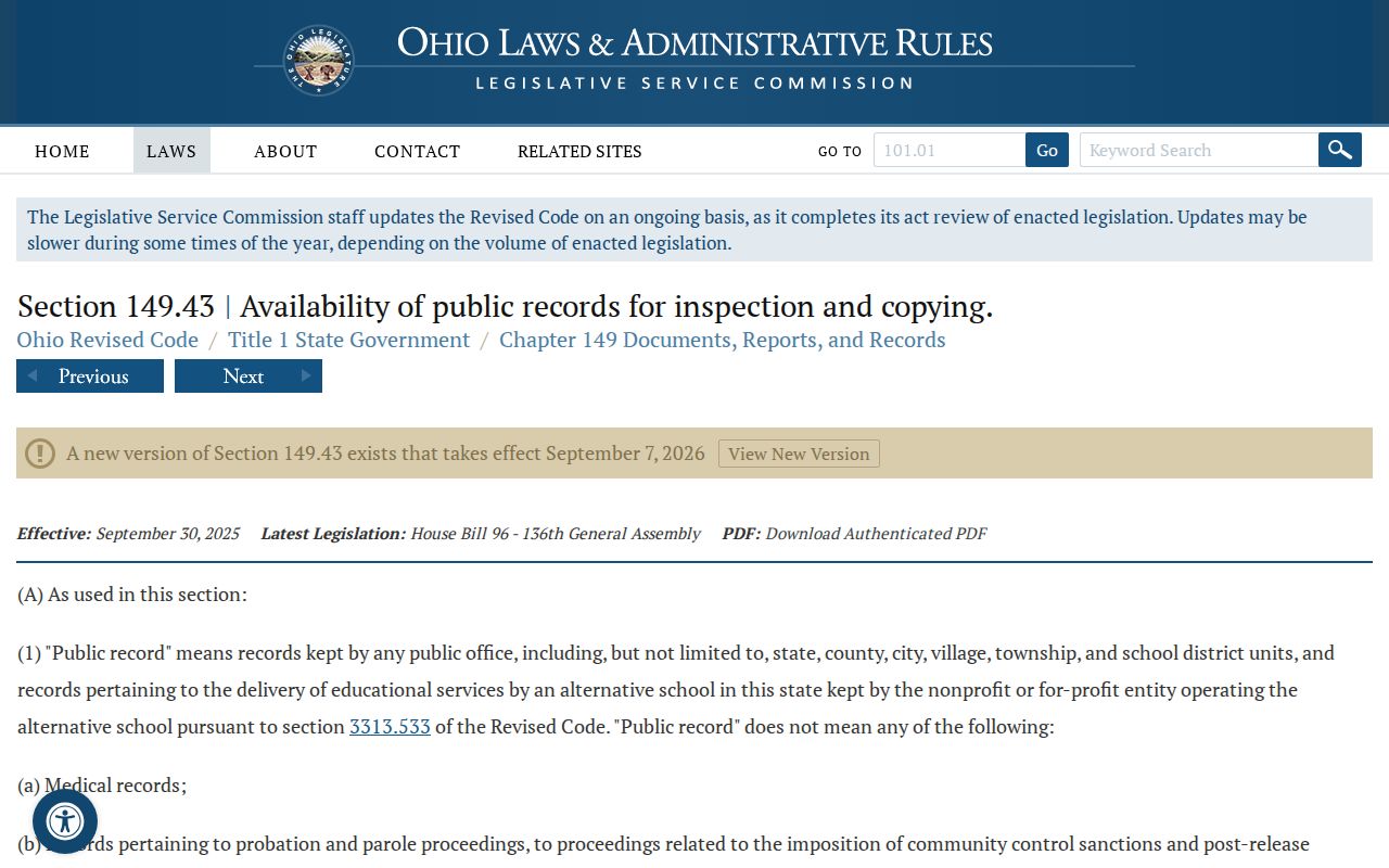 Summit County residents directory Ohio Public Records Act reference