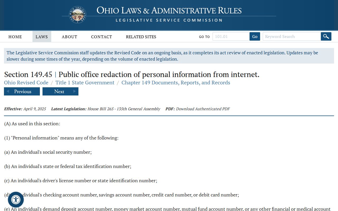 Summit County neighbors Ohio public record internet redaction law